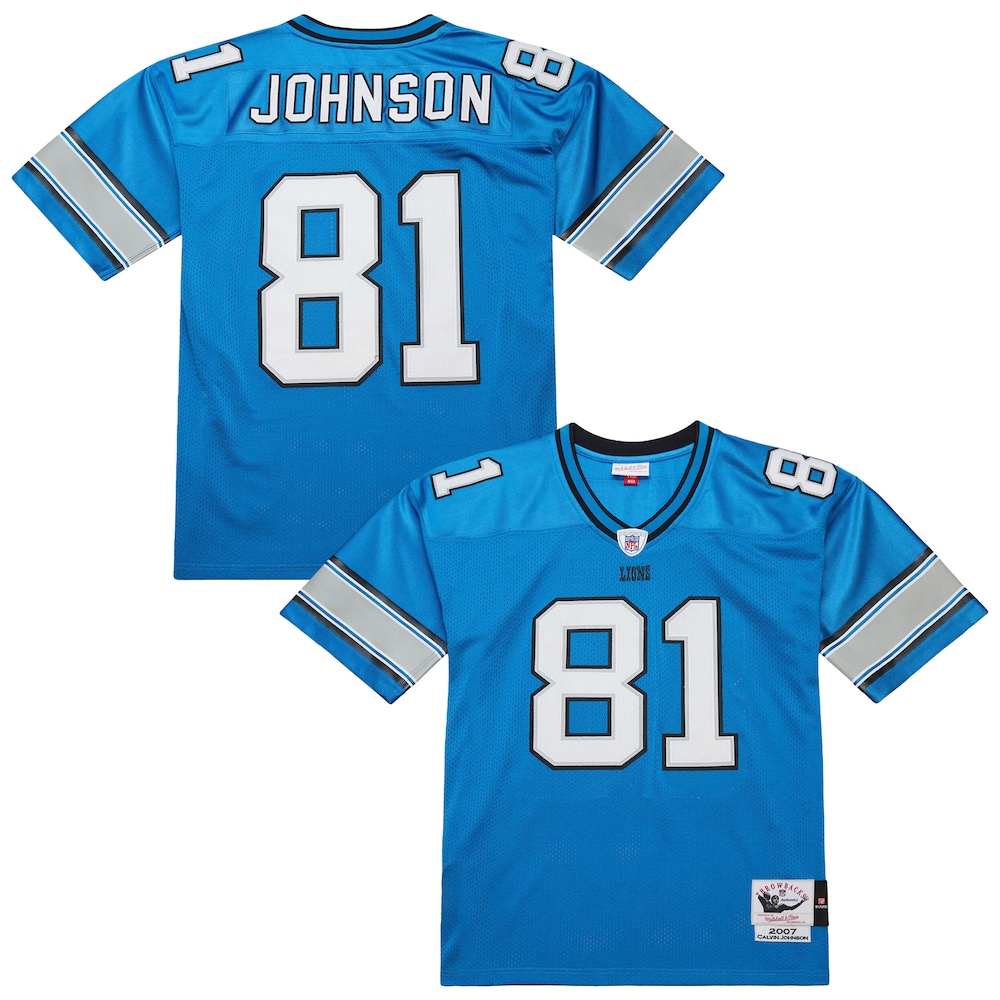 Detroit Lions Merch - Men's Calvin Johnson 2007 Authentic Throwback Retired Player Jersey, Blue 1 - Unicasport Detroit Lions Merch - Men's Calvin Johnson 2007 Authentic Throwback Retired Player Jersey, Blue