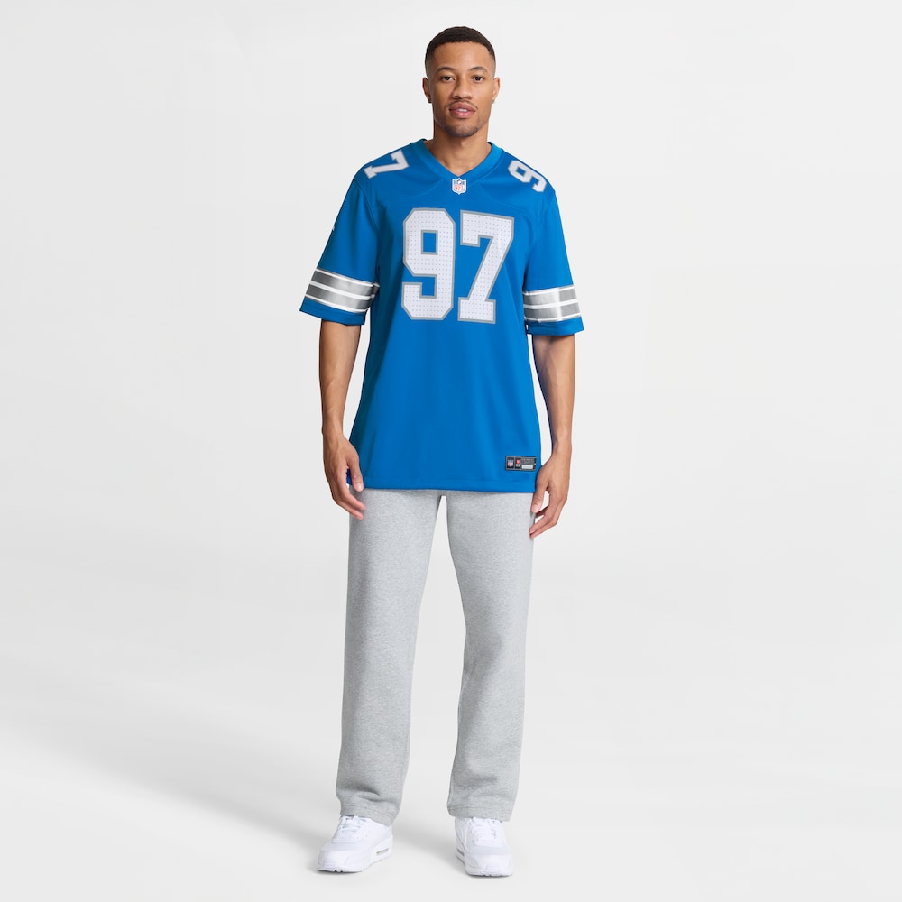 Detroit Lions Merch - Men's Aidan Hutchinson Game Jersey, Blue 1 - Unicasport Detroit Lions Merch - Men's Aidan Hutchinson Game Jersey, Blue