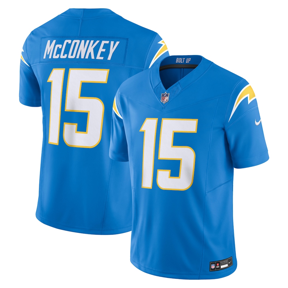 Los Angeles Chargers Merch - Men's Ladd McConkey Powder Team Vapor F.U.S.E. Limited Jersey, Blue 1 - Unicasport Los Angeles Chargers Merch - Men's Ladd McConkey Powder Team Vapor F.U.S.E. Limited Jersey, Blue