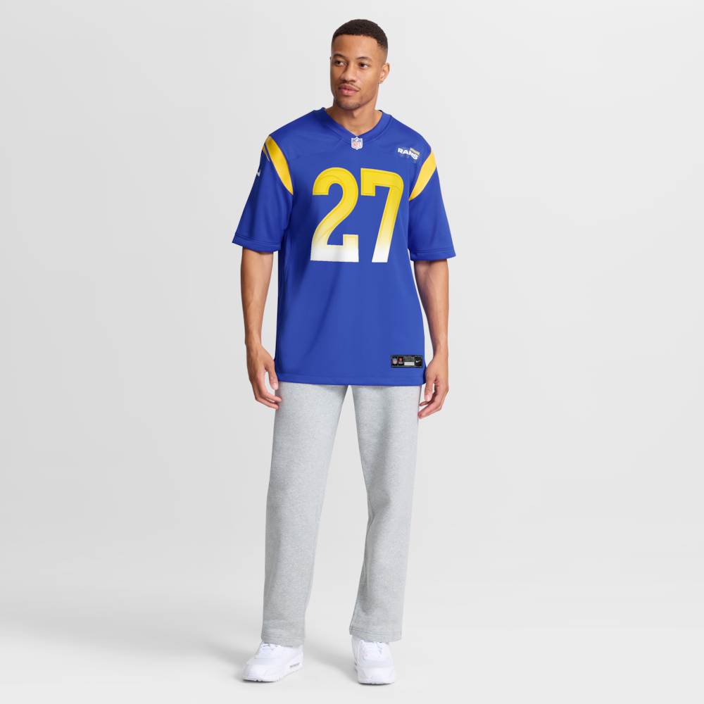 Los Angeles Rams Merch - Men's Jarquez Hunter Royal Team Game Jersey 1 - Unicasport Los Angeles Rams Merch - Men's Jarquez Hunter Royal Team Game Jersey
