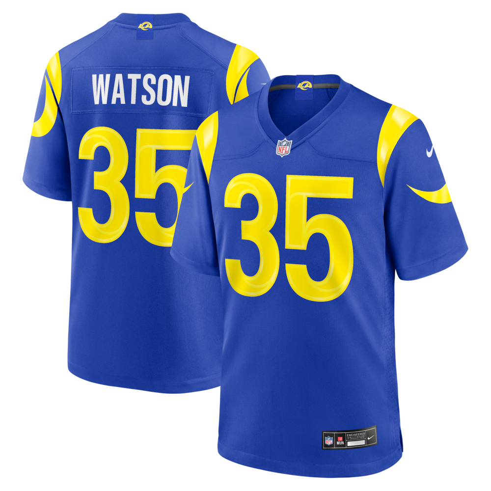 Los Angeles Rams Merch - Men's Jaylen Watson Royal Team Game Jersey 1 - Unicasport Los Angeles Rams Merch - Men's Jaylen Watson Royal Team Game Jersey