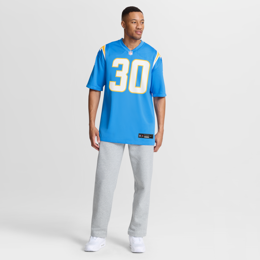Los Angeles Chargers Merch - Men's Alec Ingold Powder Team Game Jersey, Blue 1 - Unicasport Los Angeles Chargers Merch - Men's Alec Ingold Powder Team Game Jersey, Blue