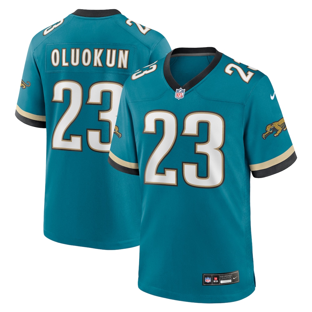 Jacksonville Jaguars Merch - Men's Foye Oluokun Teal Prowler Throwback Player Game Jersey 1 - Unicasport Jacksonville Jaguars Merch - Men's Foye Oluokun Teal Prowler Throwback Player Game Jersey