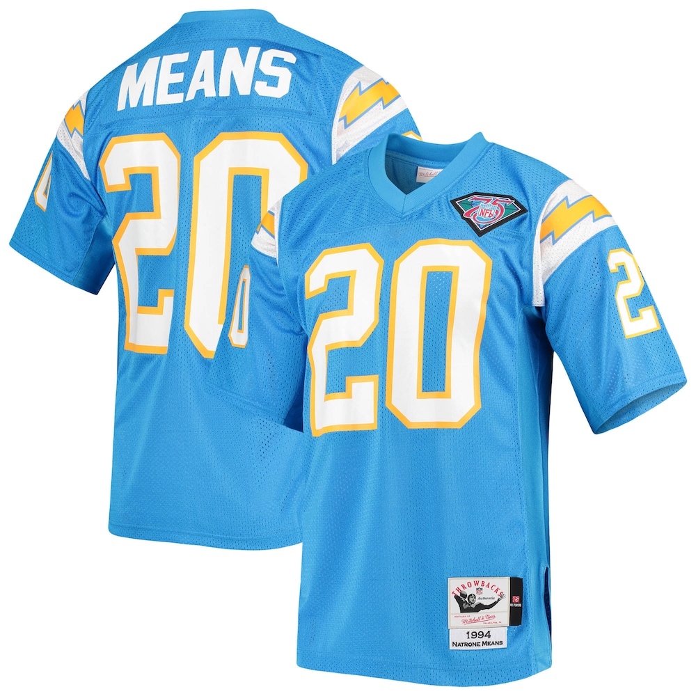 Los Angeles Chargers Merch - Men's 1994 Natrone Means Powder Authentic Throwback Retired Player Jersey, Blue - Good Gifts For Football Fans 1 - Unicasport Los Angeles Chargers Merch - Men's 1994 Natrone Means Powder Authentic Throwback Retired Player Jersey, Blue - Good Gifts For Football Fans