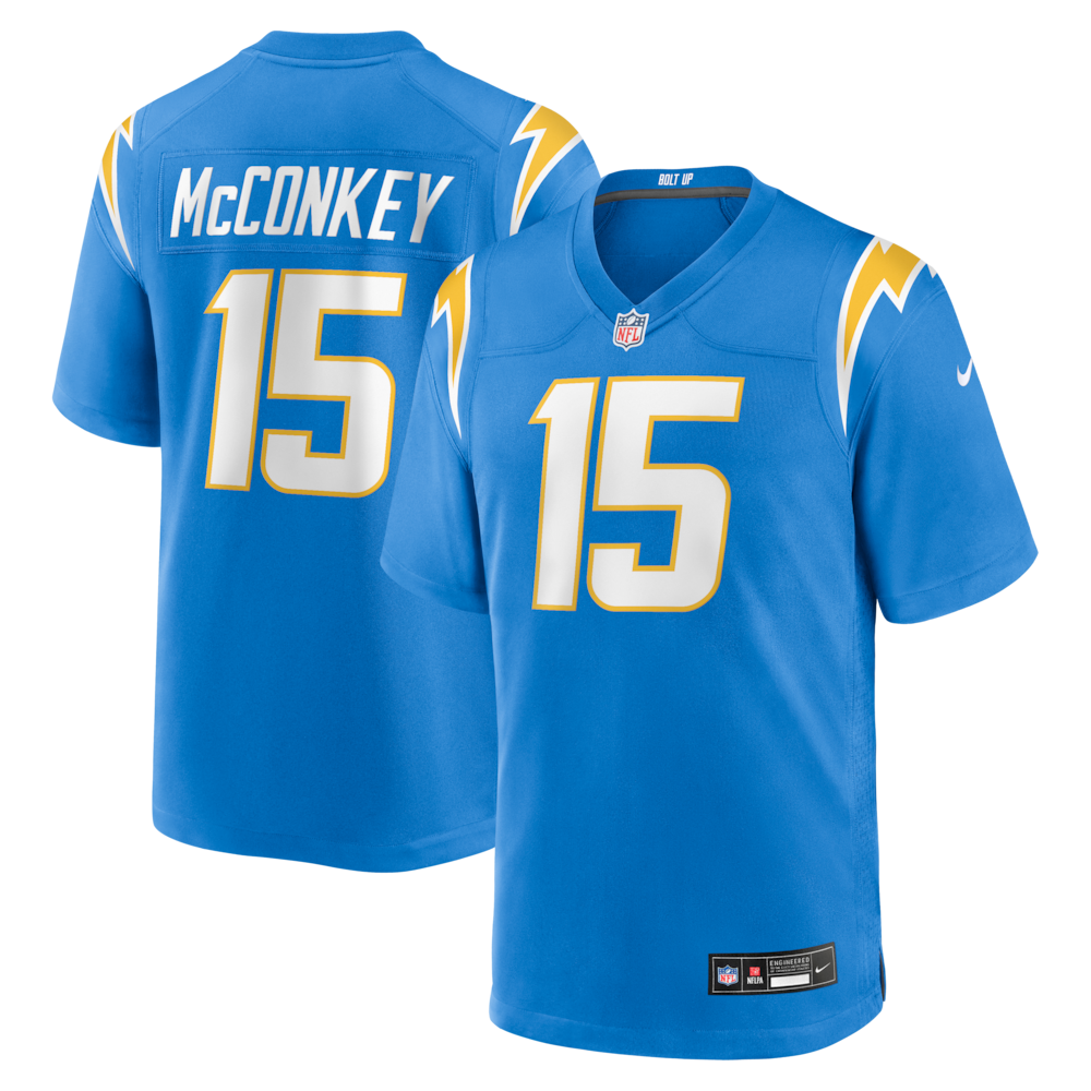 Los Angeles Chargers Merch - Men's Ladd McConkey Powder Player Game Jersey, Blue 1 - Unicasport Los Angeles Chargers Merch - Men's Ladd McConkey Powder Player Game Jersey, Blue