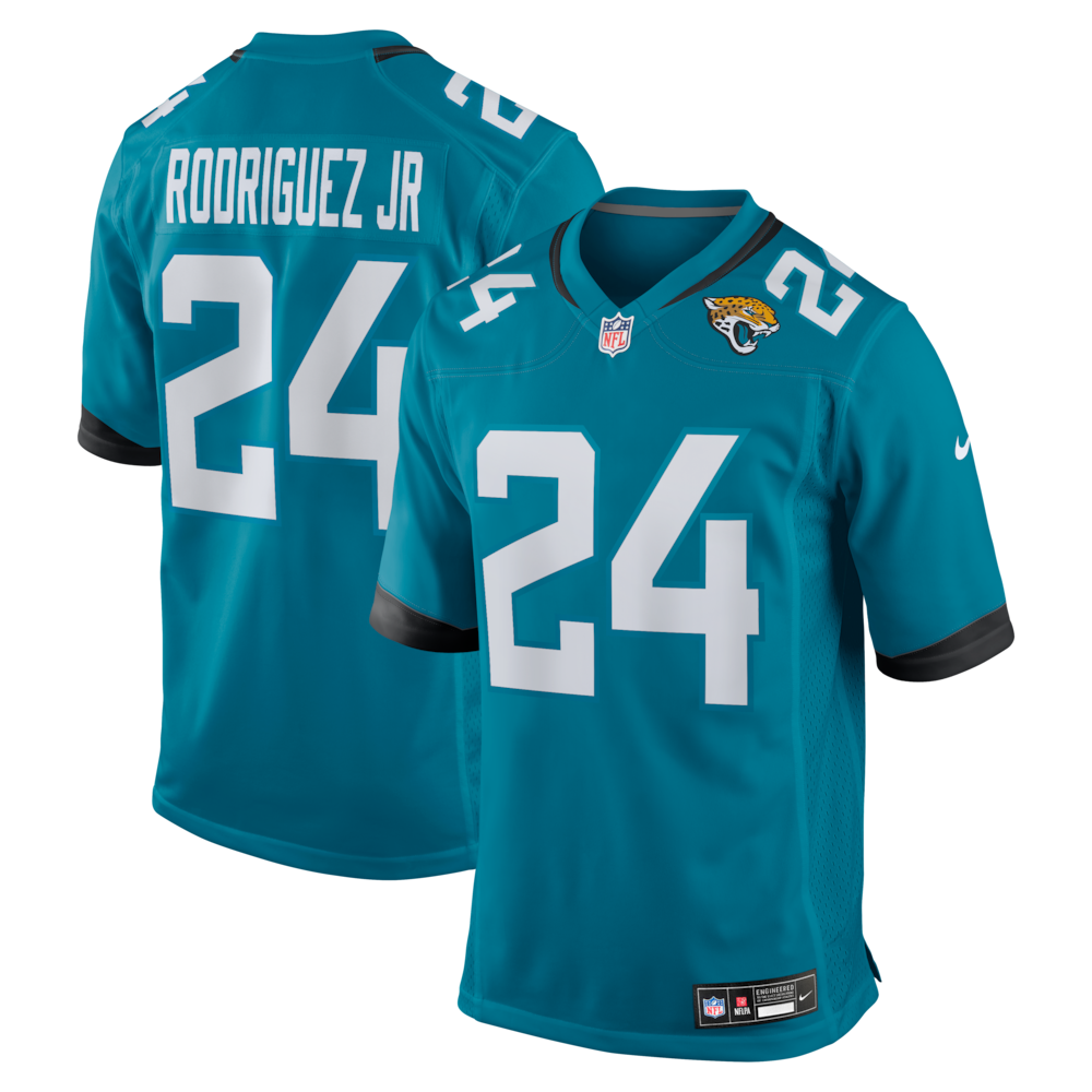 Jacksonville Jaguars Merch - Men's Chris Rodriguez Jr. Teal Team Game Jersey 1 - Unicasport Jacksonville Jaguars Merch - Men's Chris Rodriguez Jr. Teal Team Game Jersey