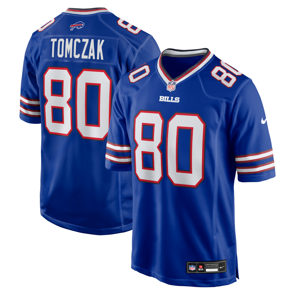 Buffalo Bills Merch - Men's Max Tomczak Royal Team Game Jersey 1 - Unicasport Buffalo Bills Merch - Men's Max Tomczak Royal Team Game Jersey