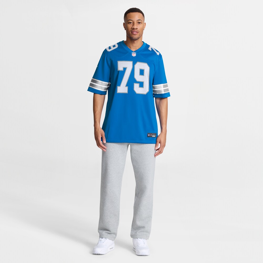 Detroit Lions Merch - Men's Larry Borom Team Game Jersey, Blue 1 - Unicasport Detroit Lions Merch - Men's Larry Borom Team Game Jersey, Blue