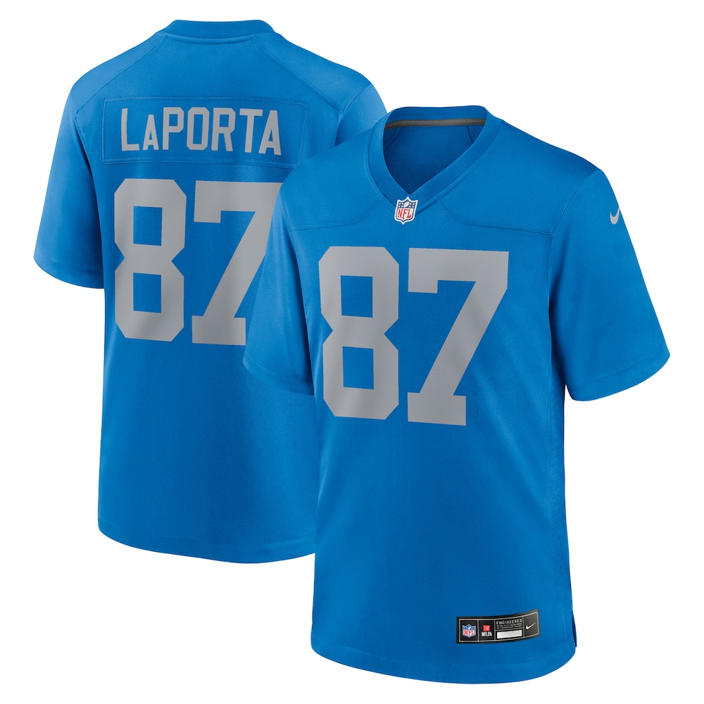 Detroit Lions Merch - Men's Sam LaPorta Alternate Game Jersey, Blue 1 - Unicasport Detroit Lions Merch - Men's Sam LaPorta Alternate Game Jersey, Blue