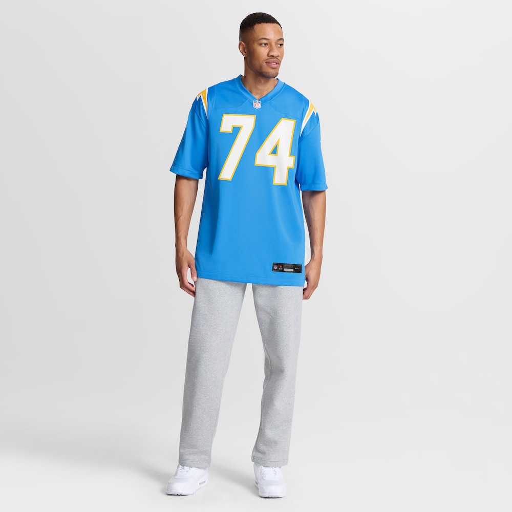 Los Angeles Chargers Merch - Men's Kayode Awosika Powder Team Game Jersey, Blue 1 - Unicasport Los Angeles Chargers Merch - Men's Kayode Awosika Powder Team Game Jersey, Blue