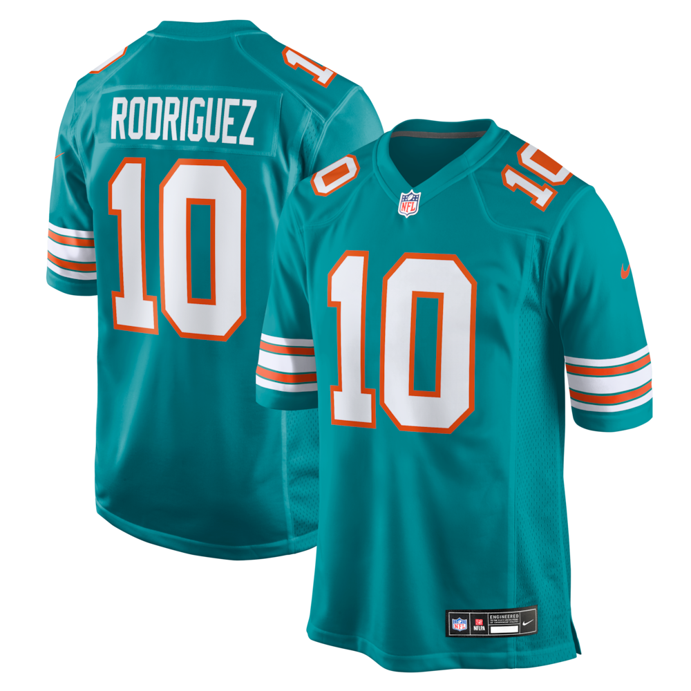 Miami Dolphins Merch - Men's Jacob Rodriguez Aqua Alternate Game Jersey 1 - Unicasport Miami Dolphins Merch - Men's Jacob Rodriguez Aqua Alternate Game Jersey