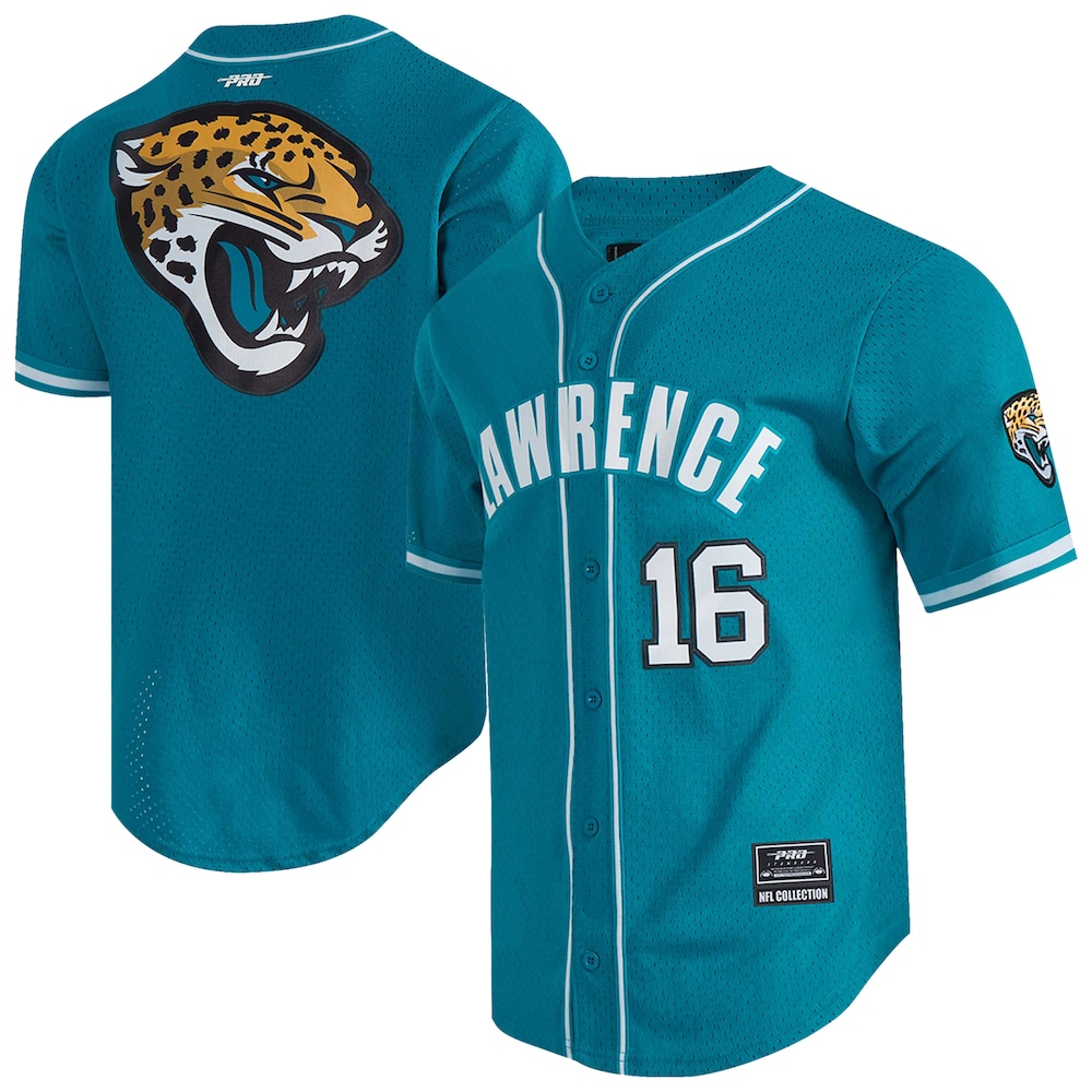 Jacksonville Jaguars Merch - Men's Trevor Lawrence Pro Standard Teal Mesh Button-Up Baseball Jersey - Football Gifts For Him 1 - Unicasport Jacksonville Jaguars Merch - Men's Trevor Lawrence Pro Standard Teal Mesh Button-Up Baseball Jersey - Football Gifts For Him