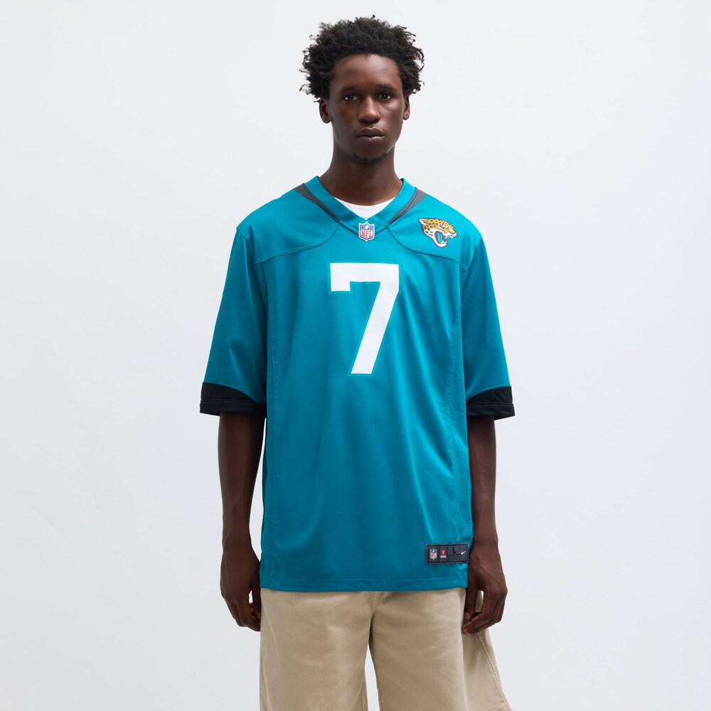 Jacksonville Jaguars Merch - Men's Brian Thomas Jr Teal Player Game Jersey 1 - Unicasport Jacksonville Jaguars Merch - Men's Brian Thomas Jr Teal Player Game Jersey