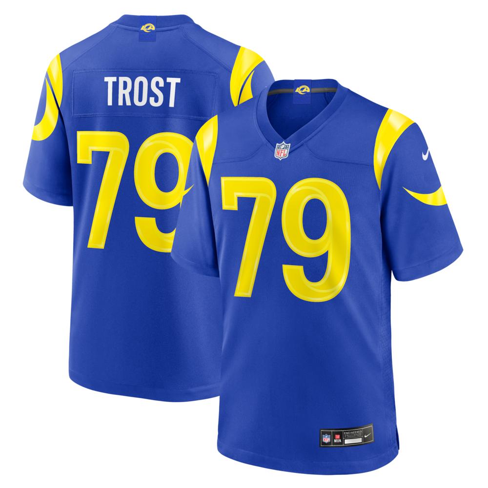 Los Angeles Rams Merch - Men's Keagen Trost Royal Team Game Jersey 1 - Unicasport Los Angeles Rams Merch - Men's Keagen Trost Royal Team Game Jersey