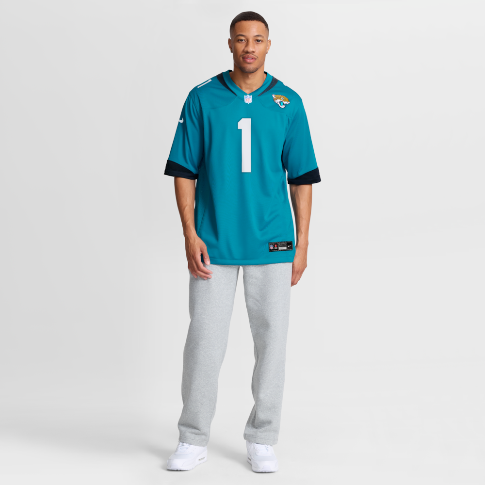 Jacksonville Jaguars Merch - Men's Number 1 Dad Teal Game Jersey 1 - Unicasport Jacksonville Jaguars Merch - Men's Number 1 Dad Teal Game Jersey