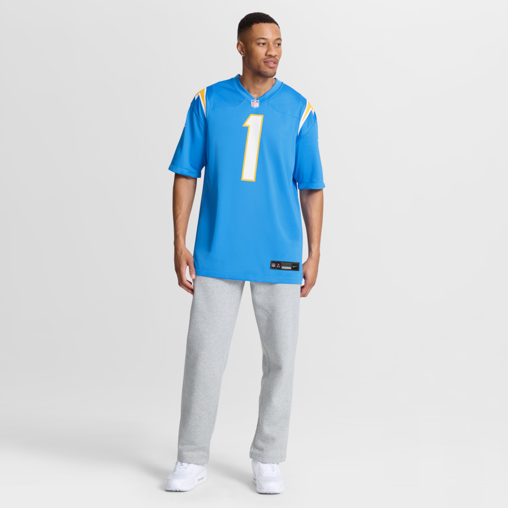 Los Angeles Chargers Merch - Men's Quentin Johnston Powder Jersey, Blues For Men 1 - Unicasport Los Angeles Chargers Merch - Men's Quentin Johnston Powder Jersey, Blues For Men