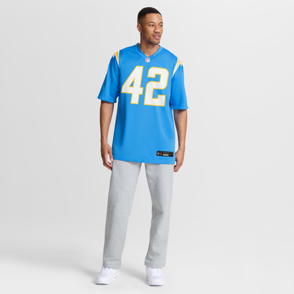 Los Angeles Chargers Merch - Men's Tucker Fisk Powder Team Game Jersey, Blue 1 - Unicasport Los Angeles Chargers Merch - Men's Tucker Fisk Powder Team Game Jersey, Blue