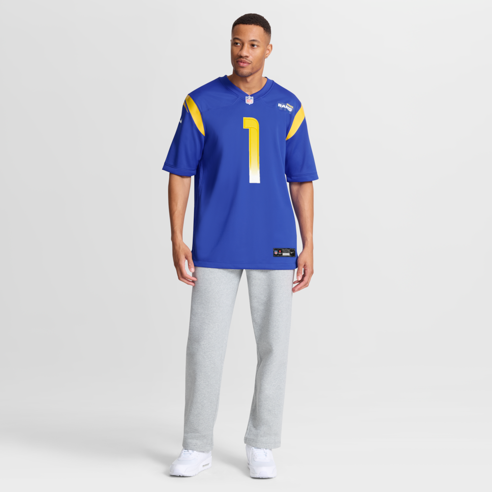 Los Angeles Rams Merch - Men's Number 1 Dad Royal Game Jersey 1 - Unicasport Los Angeles Rams Merch - Men's Number 1 Dad Royal Game Jersey