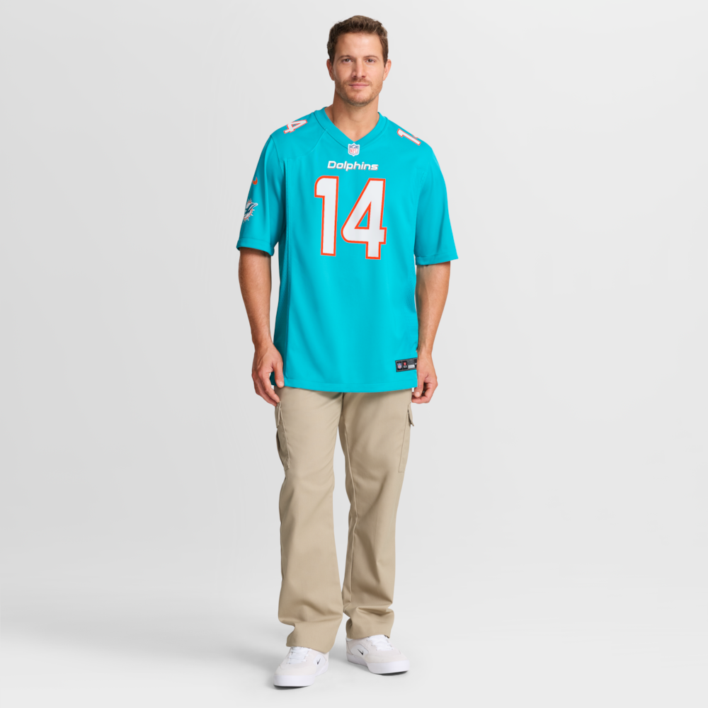 Miami Dolphins Merch - Men's Quinn Ewers Aqua Team Game Jersey 1 - Unicasport Miami Dolphins Merch - Men's Quinn Ewers Aqua Team Game Jersey