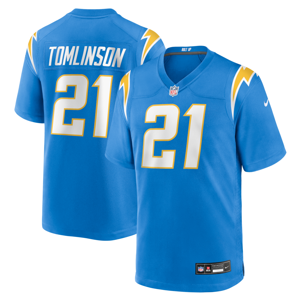 Los Angeles Chargers Merch - Men's LaDainian Tomlinson Powder Game Retired Player Jersey, Blue 1 - Unicasport Los Angeles Chargers Merch - Men's LaDainian Tomlinson Powder Game Retired Player Jersey, Blue