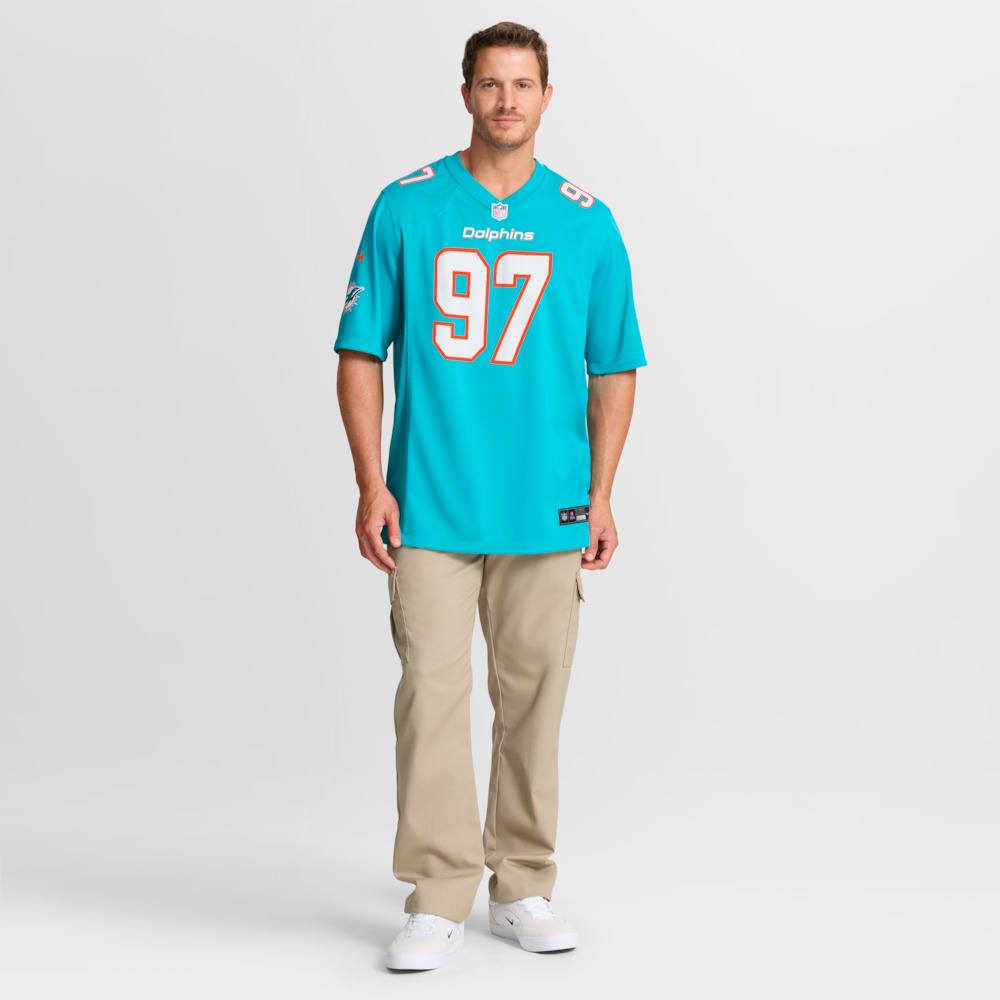Miami Dolphins Merch - Men's Rashard Lawrence Aqua Team Game Jersey 1 - Unicasport Miami Dolphins Merch - Men's Rashard Lawrence Aqua Team Game Jersey