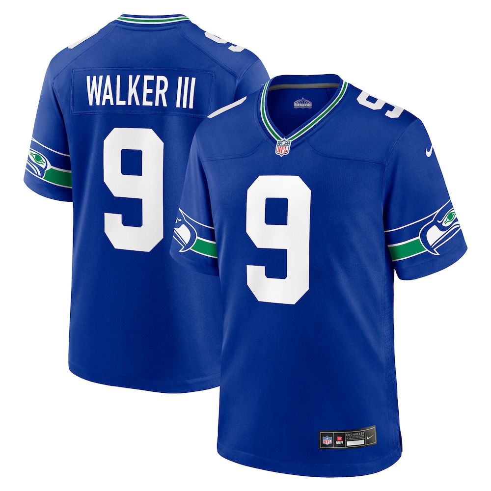 Seattle Seahawks Merch - Men's Kenneth Walker III Royal Throwback Player Game Jersey 1 - Unicasport Seattle Seahawks Merch - Men's Kenneth Walker III Royal Throwback Player Game Jersey