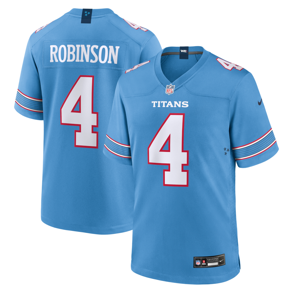 Tennessee Titans Merch - Men's Wan'Dale Robinson Light Team Game Jersey, Blue 1 - Unicasport Tennessee Titans Merch - Men's Wan'Dale Robinson Light Team Game Jersey, Blue