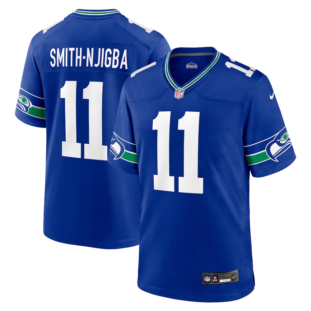 Seattle Seahawks Merch - Men's Jaxon Smith-Njigba Royal Throwback Player Game Jersey 1 - Unicasport Seattle Seahawks Merch - Men's Jaxon Smith-Njigba Royal Throwback Player Game Jersey