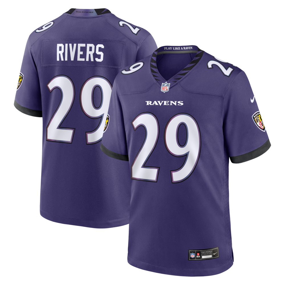 Baltimore Ravens Merch - Men's Chandler Rivers Purple Team Game Jersey For Adults
