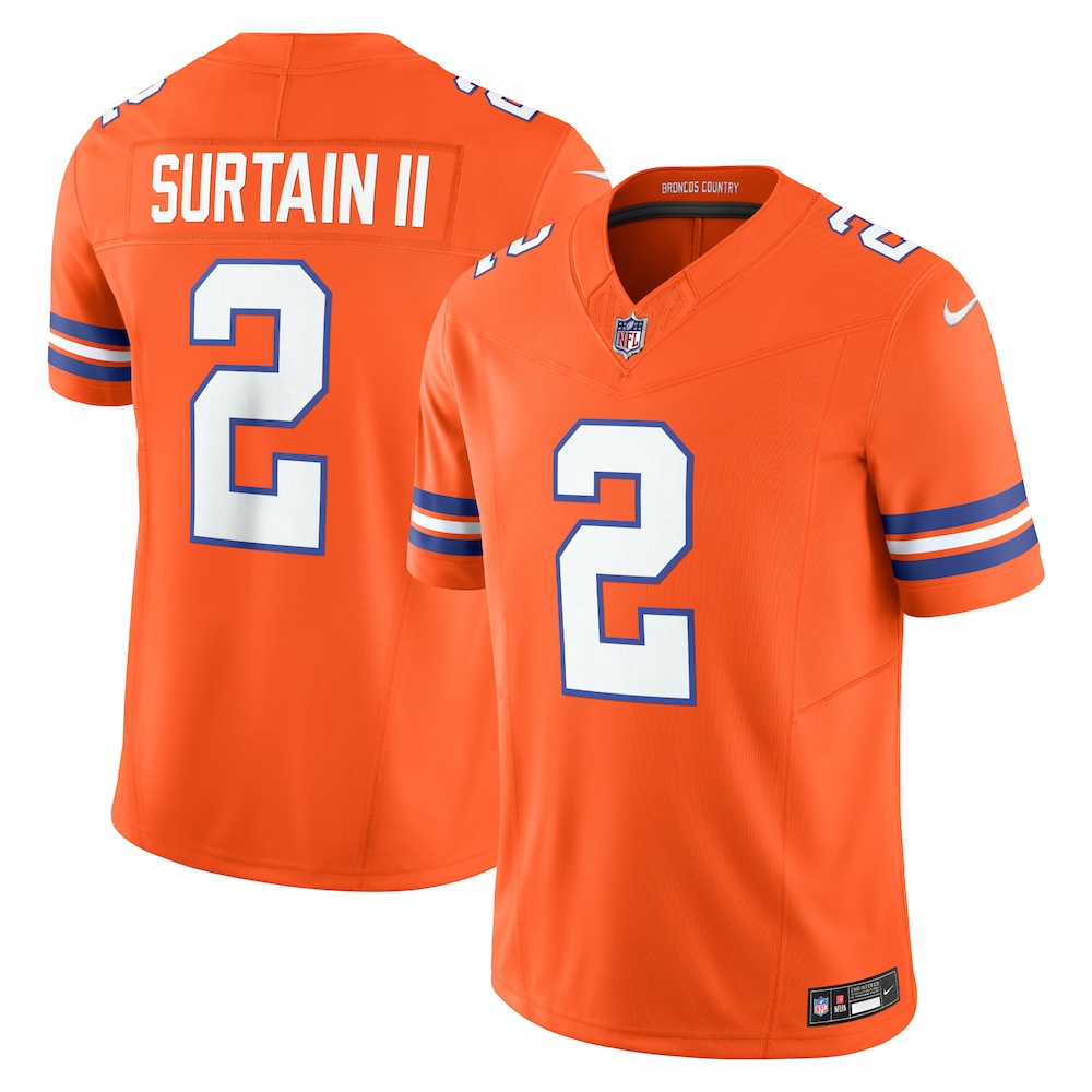 Denver Broncos Merch - Men's Patrick Surtain II Alternate Mile High Collection 1977 Throwback Vapor F.U.S.E. Limited Jersey, Orange 1 - Unicasport Denver Broncos Merch - Men's Patrick Surtain II Alternate Mile High Collection 1977 Throwback Vapor F.U.S.E. Limited Jersey, Orange