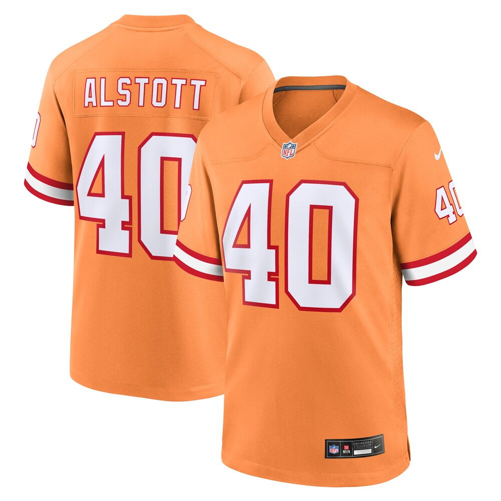 Tampa Bay Buccaneers Merch - Men's Mike Alstott Throwback Game Jersey, Orange 1 - Unicasport Tampa Bay Buccaneers Merch - Men's Mike Alstott Throwback Game Jersey, Orange