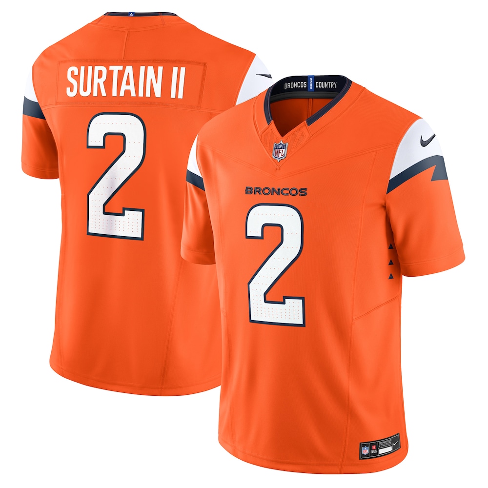 Denver Broncos Merch - Men's Patrick Surtain II Team Vapor F.U.S.E. Limited Jersey, Orange - Cool Football Gifts 1 - Unicasport Denver Broncos Merch - Men's Patrick Surtain II Team Vapor F.U.S.E. Limited Jersey, Orange - Cool Football Gifts