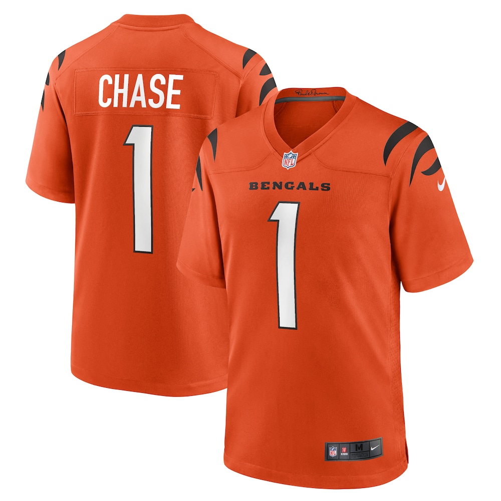 Cincinnati Bengals Merch - Men's Ja'Marr Chase Alternate Game Jersey, Orange 1 - Unicasport Cincinnati Bengals Merch - Men's Ja'Marr Chase Alternate Game Jersey, Orange