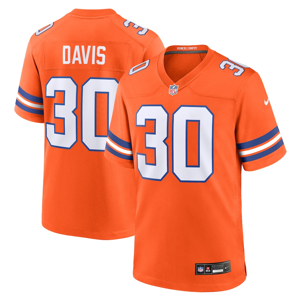 Denver Broncos Merch - Men's Terrell Davis Retired Player Alternate Game Jersey, Orange 1 - Unicasport Denver Broncos Merch - Men's Terrell Davis Retired Player Alternate Game Jersey, Orange