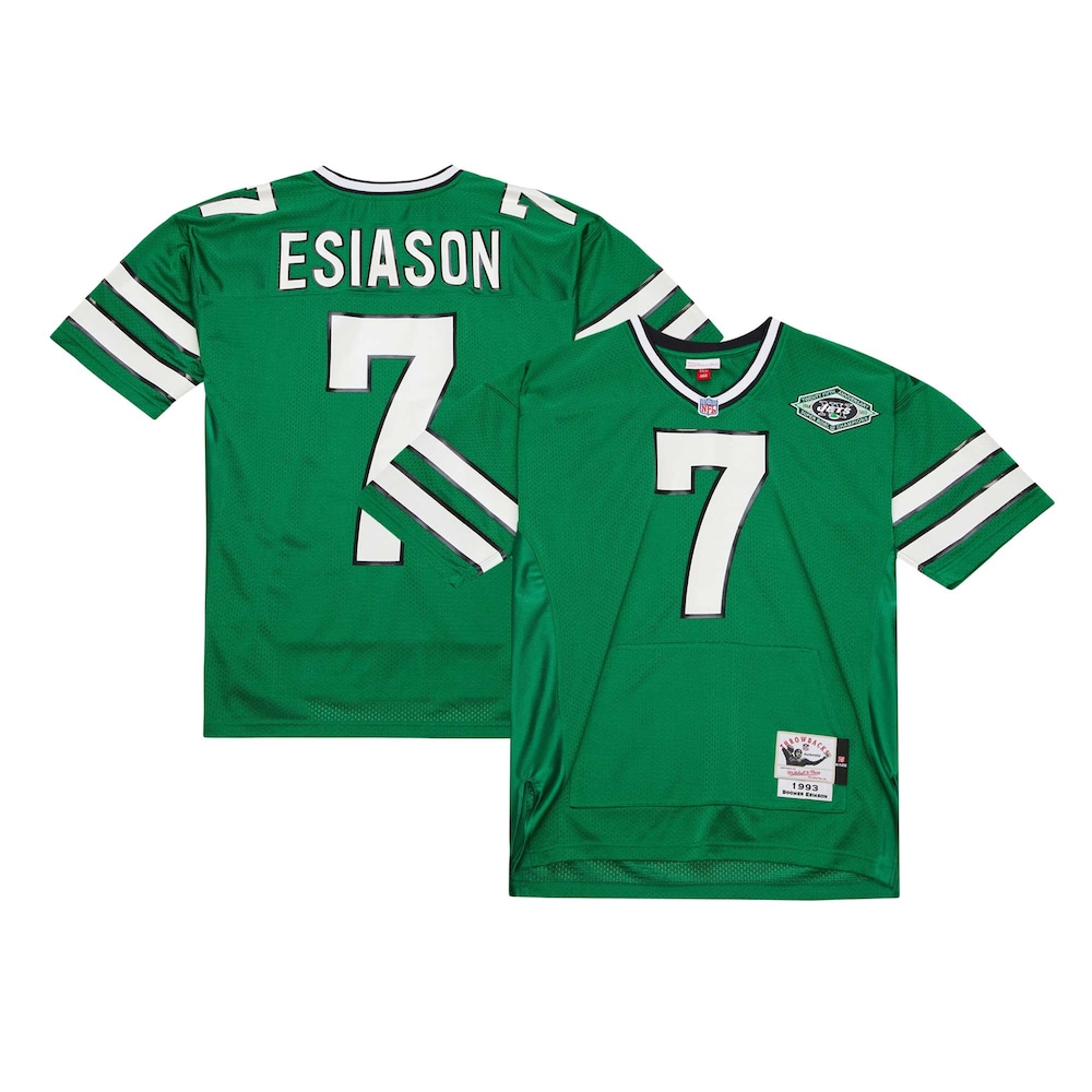 New York Jets Merch - Men's Boomer Esiason Kelly 1993 Authentic Throwback Retired Player Pocket Jersey, Green - Football Gifts For Him