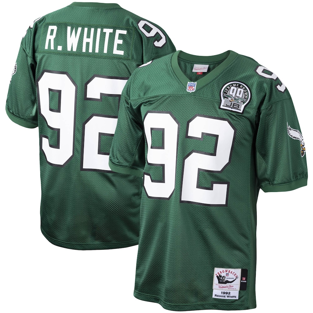 Philadelphia Eagles Merch - Men's Reggie Authentic Throwback Retired Player Jersey, White Green 1 - Unicasport Philadelphia Eagles Merch - Men's Reggie Authentic Throwback Retired Player Jersey, White Green