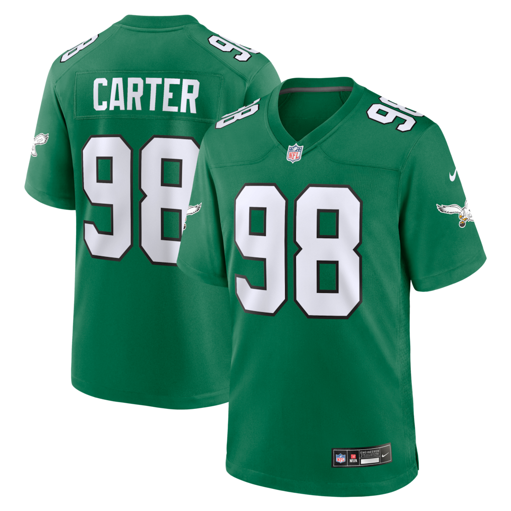 Philadelphia Eagles Merch - Men's Jalen Carter Kelly Alternate Game Jersey, Green 1 - Unicasport Philadelphia Eagles Merch - Men's Jalen Carter Kelly Alternate Game Jersey, Green