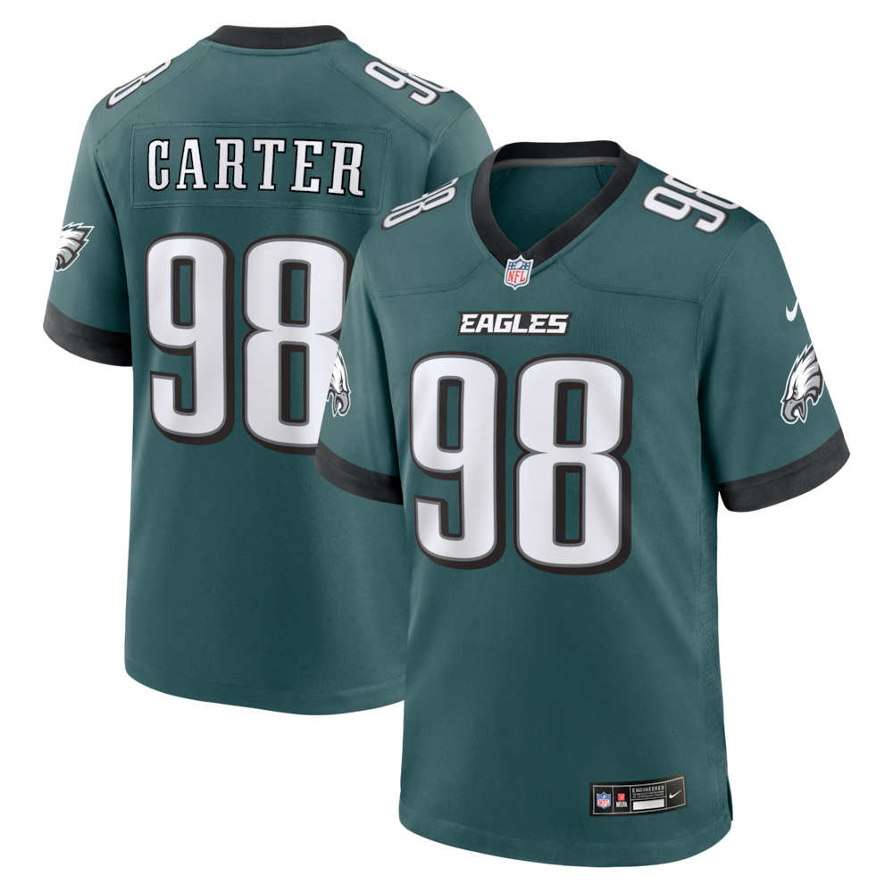 Philadelphia Eagles Merch - Men's Jalen Carter Midnight Team Game Jersey, Green 1 - Unicasport Philadelphia Eagles Merch - Men's Jalen Carter Midnight Team Game Jersey, Green
