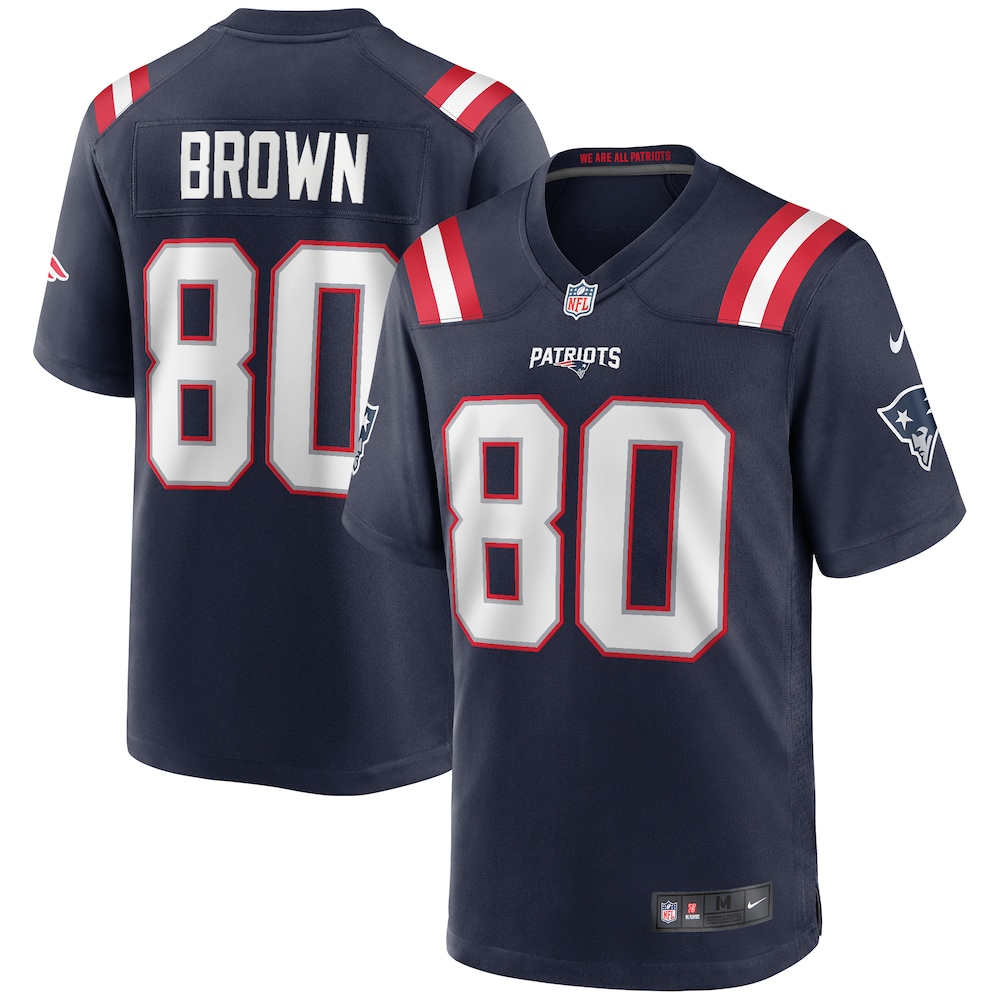 New England Patriots Merch - Men's Troy Game Retired Player Jersey, Navy Brown 1 - Unicasport New England Patriots Merch - Men's Troy Game Retired Player Jersey, Navy Brown