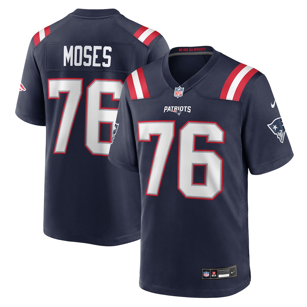 New England Patriots Merch - Men's Morgan Moses Team Game Jersey, Navy