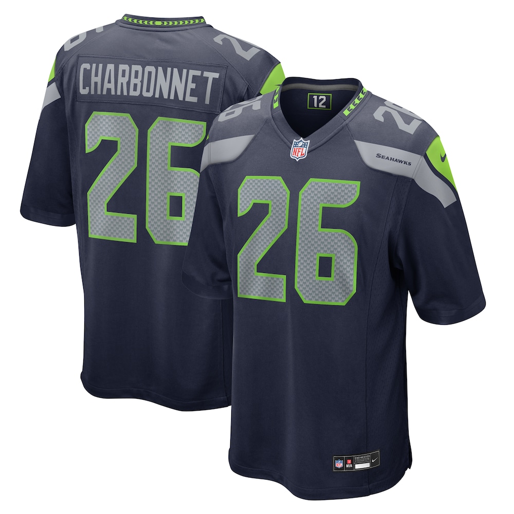 Seattle Seahawks Merch - Men's Zach Charbonnet College Game Jersey, Navy 1 - Unicasport Seattle Seahawks Merch - Men's Zach Charbonnet College Game Jersey, Navy