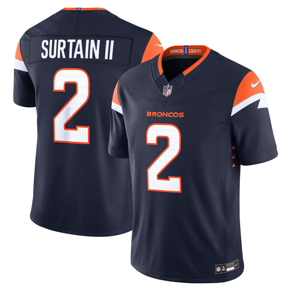 Denver Broncos Merch - Men's Pat Surtain II Alternate Vapor F.U.S.E. Stitched Limited Jersey, Navy 1 - Unicasport Denver Broncos Merch - Men's Pat Surtain II Alternate Vapor F.U.S.E. Stitched Limited Jersey, Navy