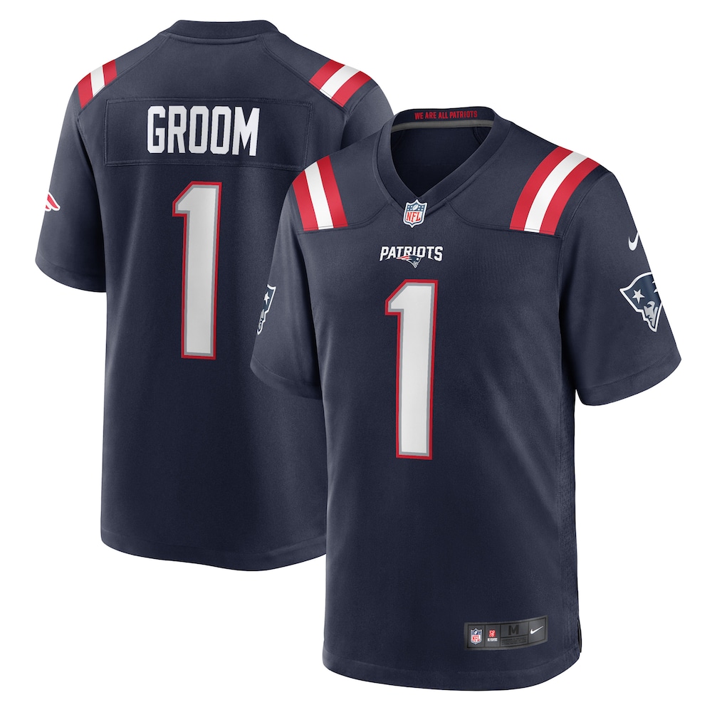 New England Patriots Merch - Men's Number 1 Groom Game Jersey, Navy 1 - Unicasport New England Patriots Merch - Men's Number 1 Groom Game Jersey, Navy