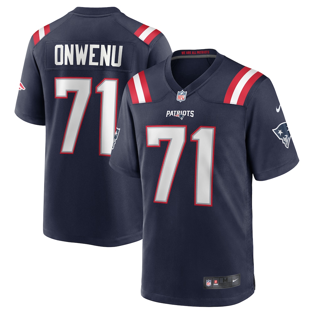 New England Patriots Merch - Men's Mike Onwenu Team Game Jersey, Navy 1 - Unicasport New England Patriots Merch - Men's Mike Onwenu Team Game Jersey, Navy