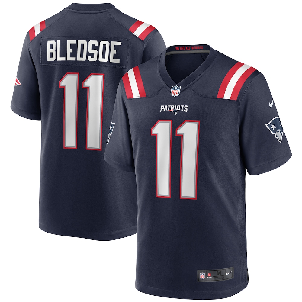 New England Patriots Merch - Men's Drew Bledsoe Game Retired Player Jersey, Navy 1 - Unicasport New England Patriots Merch - Men's Drew Bledsoe Game Retired Player Jersey, Navy