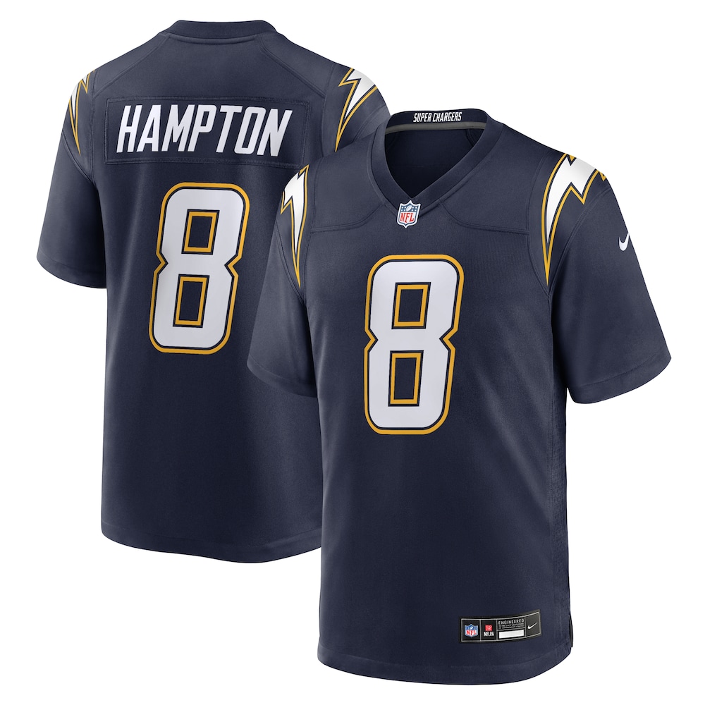 Los Angeles Chargers Merch - Men's Omarion Hampton Alternate Super Chargers Jersey, Navy 1 - Unicasport Los Angeles Chargers Merch - Men's Omarion Hampton Alternate Super Chargers Jersey, Navy