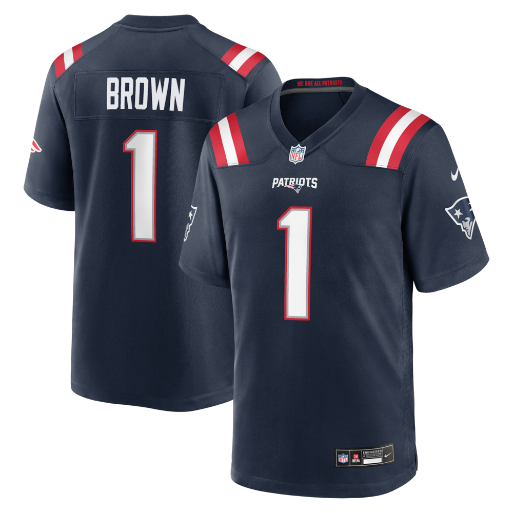 New England Patriots Merch - Men's A.J. Team Game Jersey, Navy Brown 1 - Unicasport New England Patriots Merch - Men's A.J. Team Game Jersey, Navy Brown