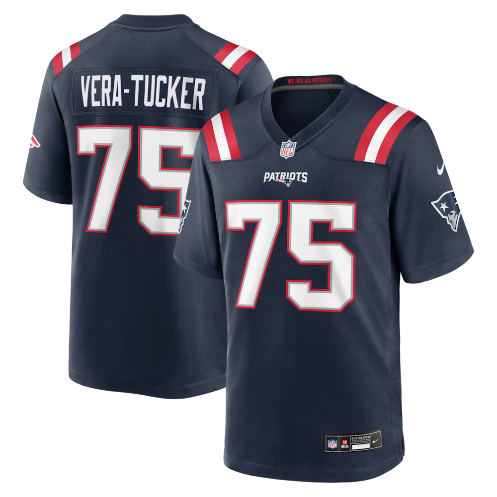 New England Patriots Merch - Men's Alijah Vera-Tucker Team Game Jersey, Navy 1 - Unicasport New England Patriots Merch - Men's Alijah Vera-Tucker Team Game Jersey, Navy