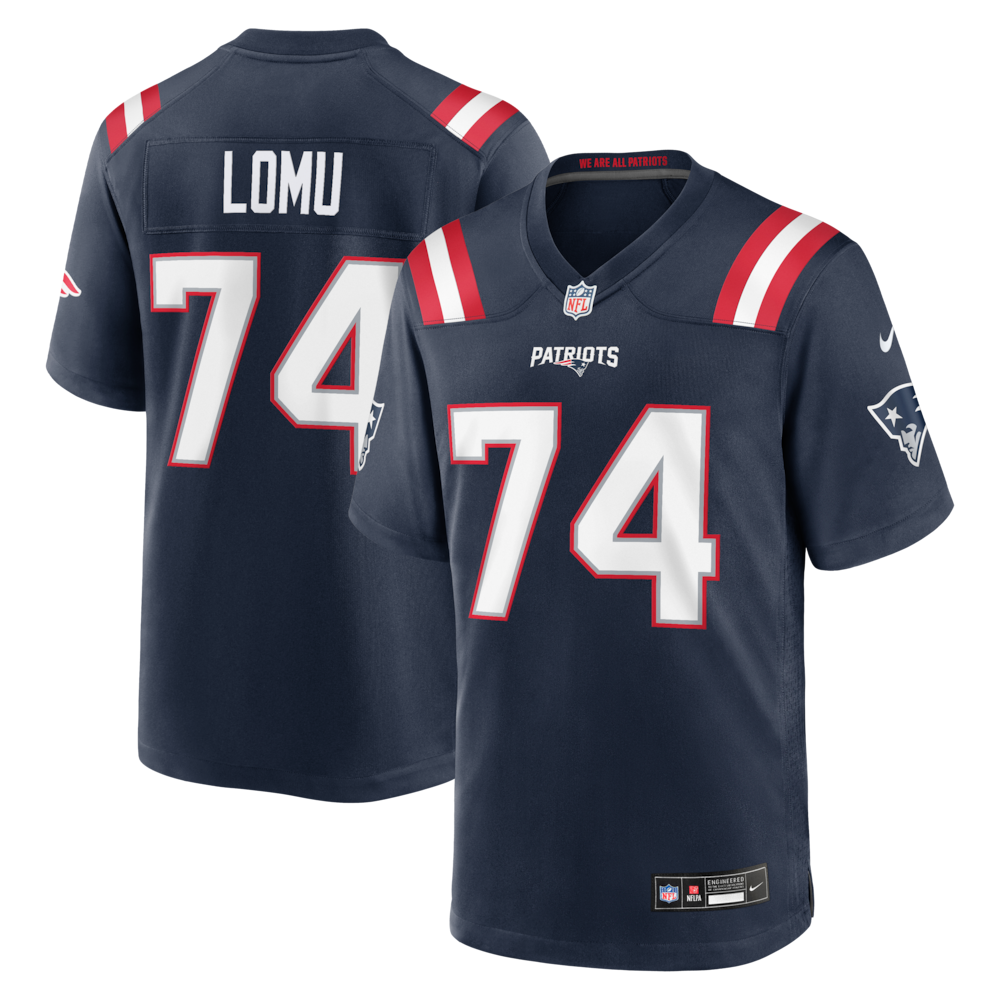 New England Patriots Merch - Men's Caleb Lomu 2026 NFL Draft First Round Pick No. 28 Team Game Jersey, Navy - Birthday Present For Football Fan 1 - Unicasport New England Patriots Merch - Men's Caleb Lomu 2026 NFL Draft First Round Pick No. 28 Team Game Jersey, Navy - Birthday Present For Football Fan