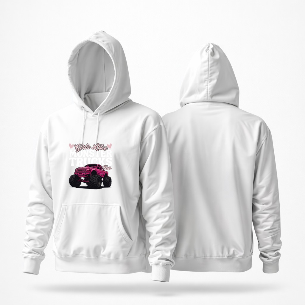 Girls Like Monster Trucks Too Funny Mom Daughter Matching Pullover Graphic Hoodie - Image 3